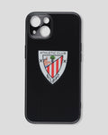 Black metallic iPhone case with large camera cutout and Athletic Club Bilbao crest patch