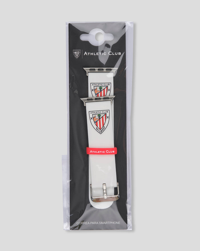 White smartphone strap option 2 with Athletic Club crest in packaging