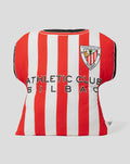 Red white striped shirt cushion with Athletic Club crest on the front