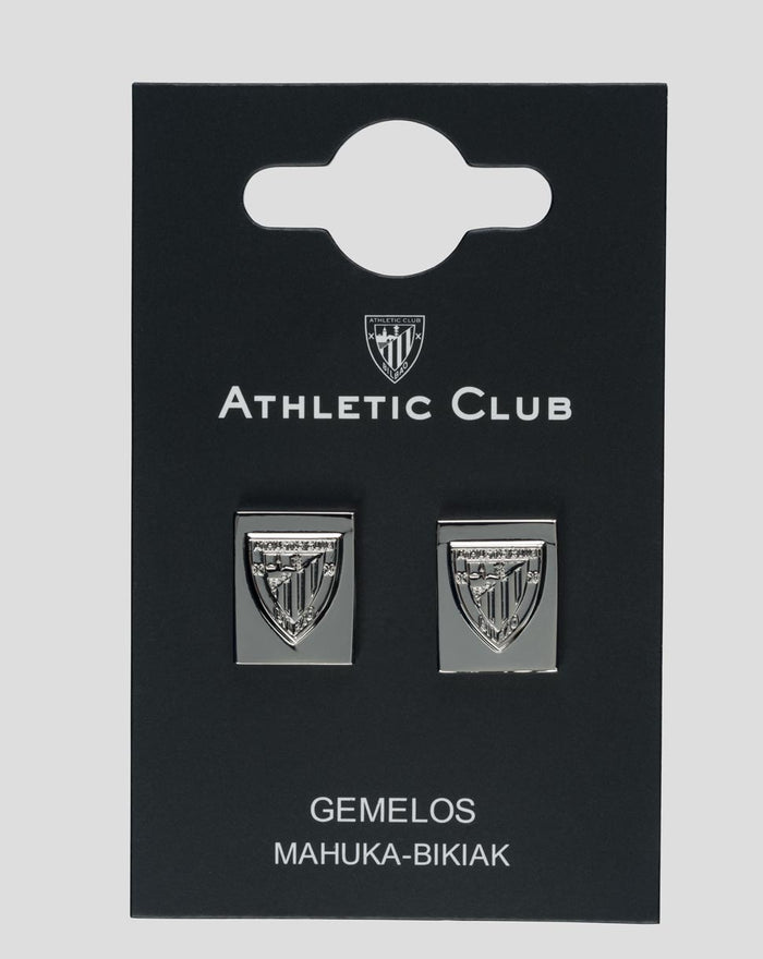 Athletic Club crest cufflinks on a black display card