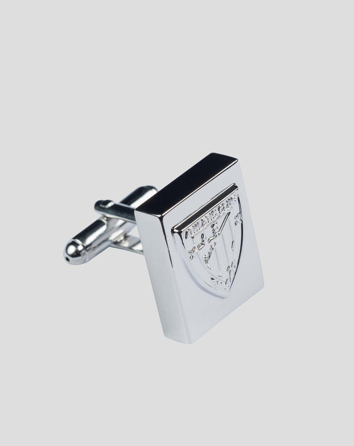 Shiny silver square cufflink with the Athletic Club crest