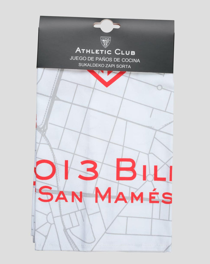 Juego de paños de cocina con diseño de mapa en gris y texto rojo Athletic Club