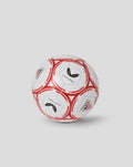 Close up of a mini football size 1 from Athletic Club with white panels and bold red graphics