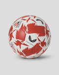 Close-up of Athletic Club Technic size 5 football showing red graphic panels and Bilbao crest
