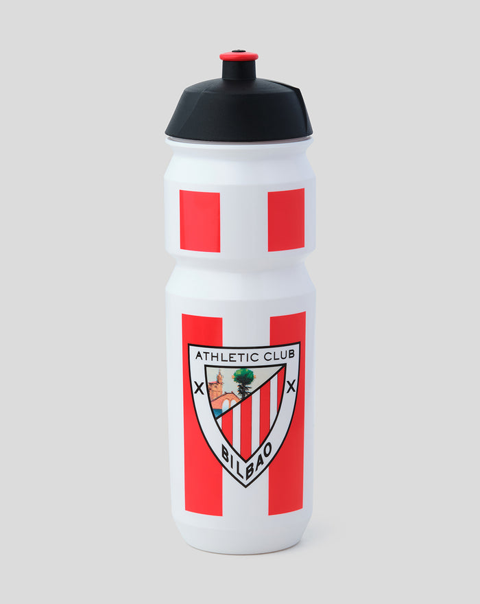 White 750 ml water bottle with red vertical stripes and the Athletic Club Bilbao crest