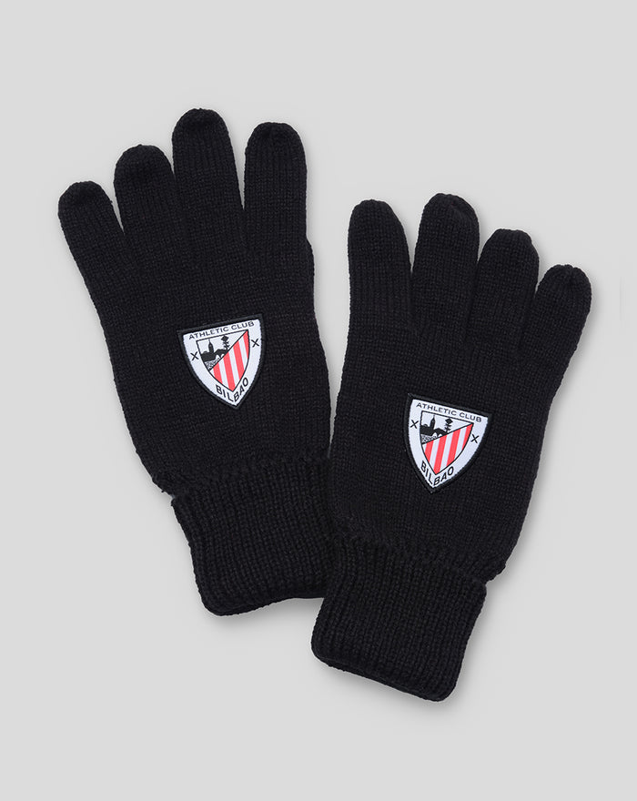 Pair of black knit gloves with Athletic Club Bilbao crest patches