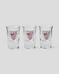 Set of three clear shot glasses featuring the Athletic Club Bilbao crest