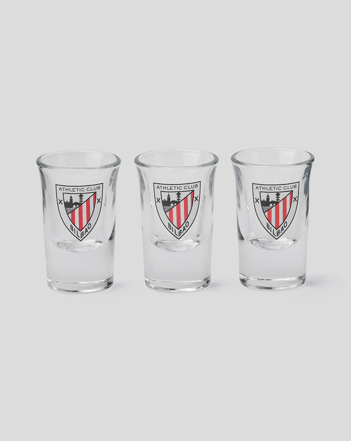 Set of three clear shot glasses featuring the Athletic Club Bilbao crest