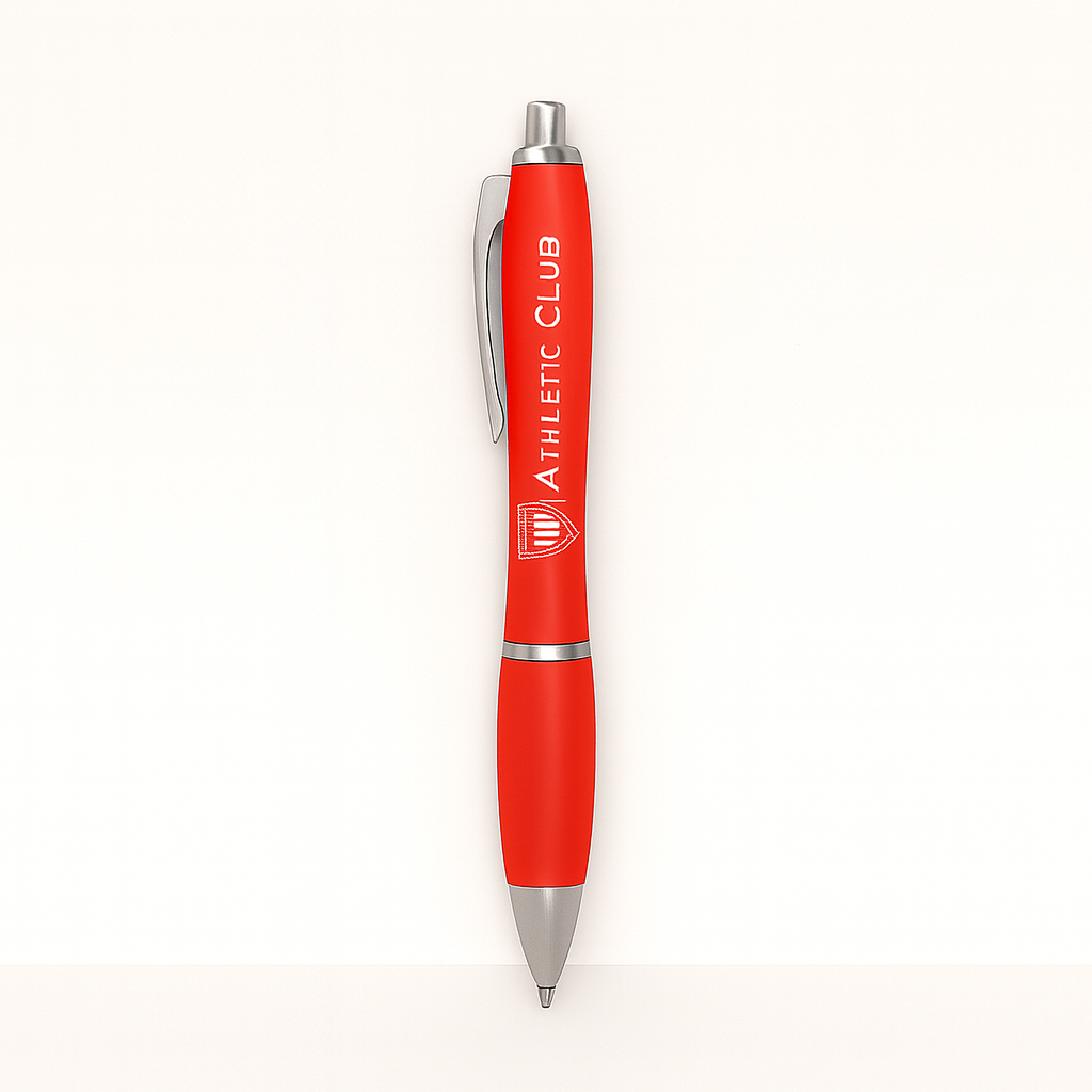 Red pen with 'Athletic Club' branding on a white background