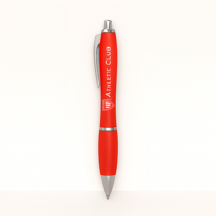 Red pen with 'Athletic Club' branding on a white background