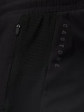 Close up of black Apex Training Shorts pocket area with zipper and elastic waistband