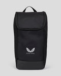 Compact black boot bag with a top handle and white Castore logo.