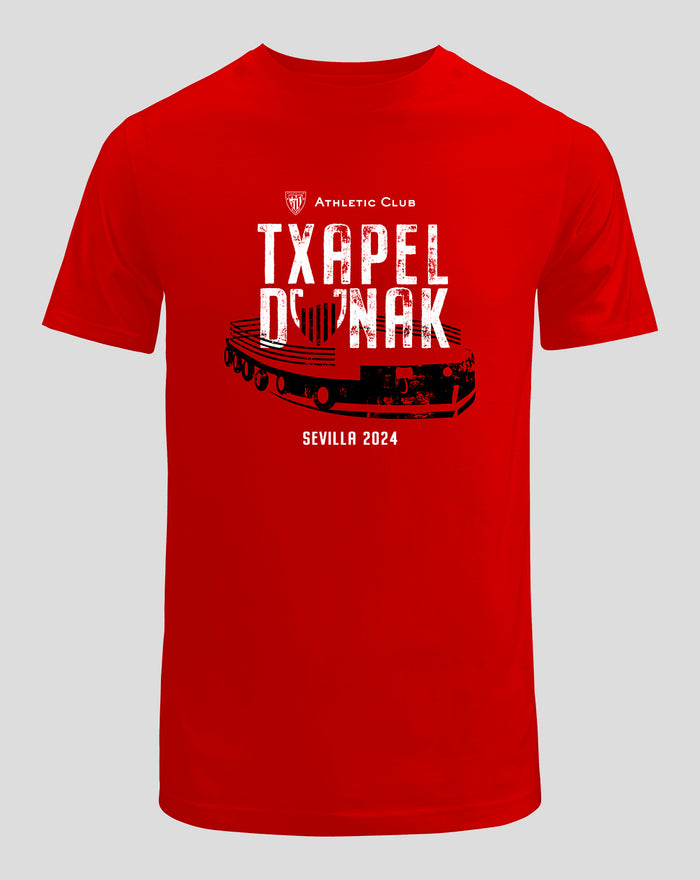 Camiseta roja para adulto con logo del Athletic Club y el diseño TXAPELDUNAK Copa 2024 Sevilla 2024