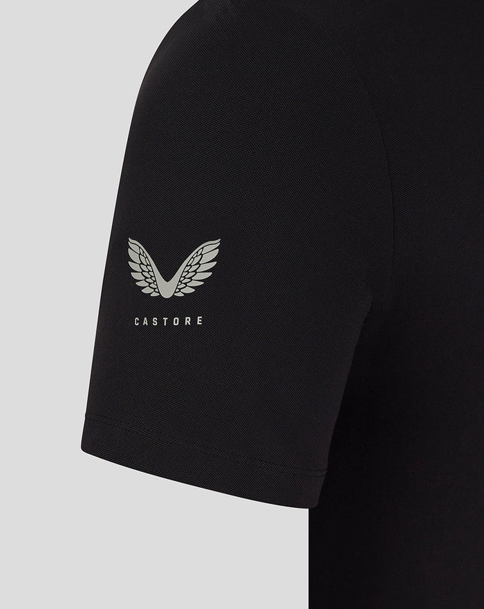 Black Club Essential SS Polo sleeve with white winged Castore logo