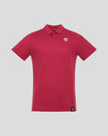Red polo shirt with collar and crest logo on the left chest