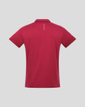 Back view of red Pinnacle Engineered Knit Polo with vertical Castore branding along the back neckline.