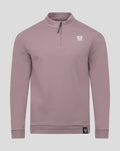 Mauve Club Classic 1/4 zip top with stand collar and small crest on left chest