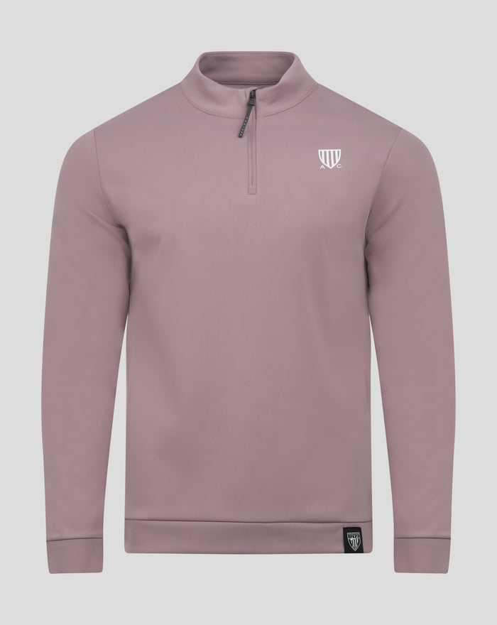 Mauve Club Classic 1/4 zip top with stand collar and small crest on left chest