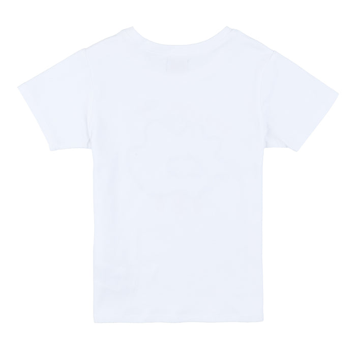 Back view of plain white children's T shirt.