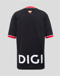 Back view of black away junior football jersey with red sleeve cuffs and a large DIGI print across the back, Basque flag at the neck