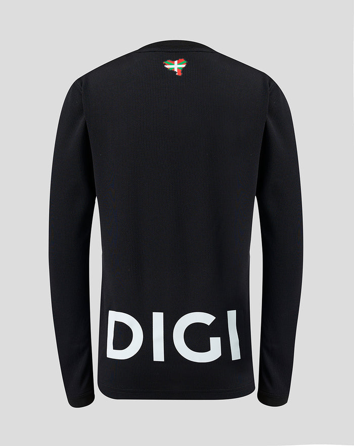 Back view of a black junior home goalkeeper jersey with a Basque flag at the neck and DIGI printed across the lower back.