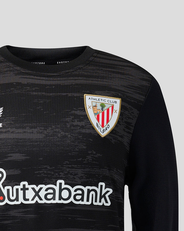 Athletic Club Bilbao junior home goalkeeper jersey in black camo with crest on the chest and Kutxabank sponsor across the front