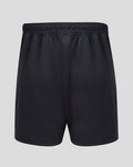 Back view of black junior goalkeeper shorts with elastic waistband.