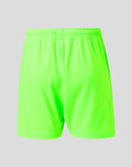 Back view of neon green junior goalkeeper shorts with an elastic waistband