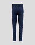 Back view of navy performance pants with elastic waistband and subtle paneling