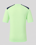 Back view of neon lime green performance short sleeve tee with navy shoulder panels