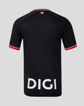 Back view of black Away Pro short sleeve shirt with red collar trim and large white DIGI lettering at the lower back, crest near the neck.