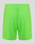Back view of neon green away goalkeeper shorts with elastic waistband.