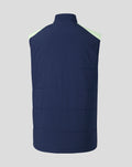 Back view of navy performance gilet with lime shoulder panels and horizontal quilting
