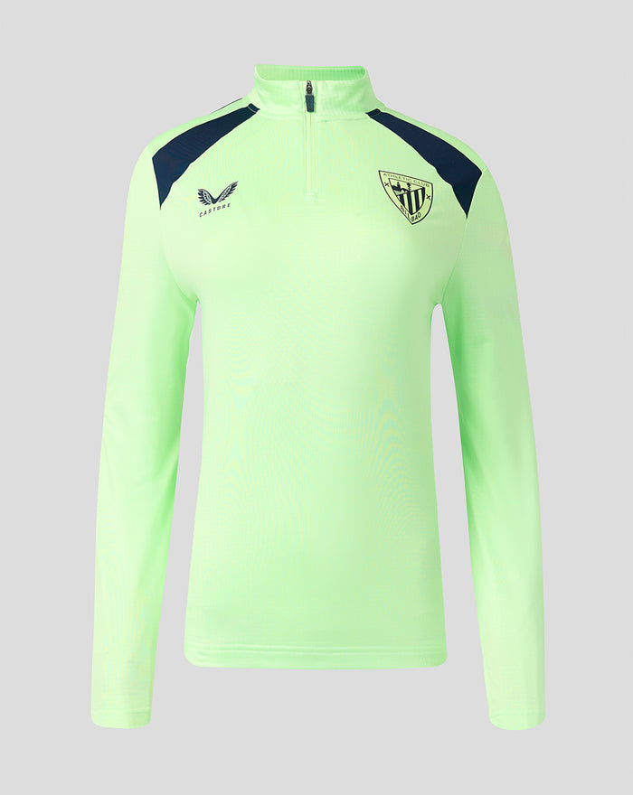 Neon green pullover with zip neck dark shoulder panels and chest crest