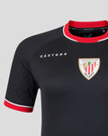 Close-up of the navy away shirt with red collar trim showing CASTORE branding and team crest
