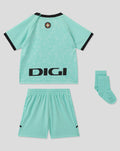 Back view of turquoise Athletic Club 3rd Baby Kit with large DIGI sponsor on shirt crest at neck and matching shorts and socks.