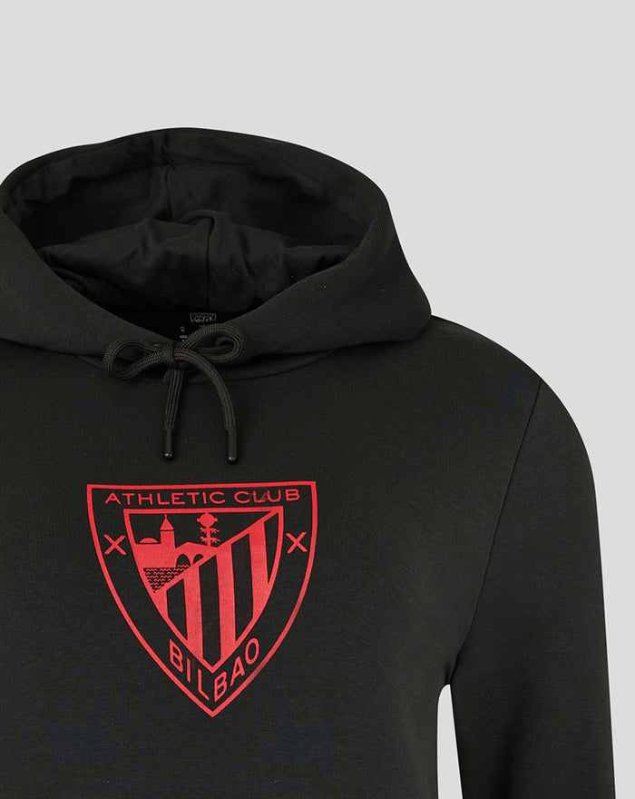 Black Athletic Club hoodie with red crest on the chest and a drawstring hood