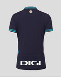 Back view of navy Athletic Club away shirt with turquoise collar and sleeve trim, crest at upper back and bold DIGI logo at hem.