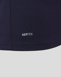Close-up of navy Athletic Club Away Shirt fabric with AerTek branding at the hem
