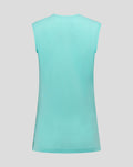 Back view of turquoise Athletic Club performance sleeveless tee for women