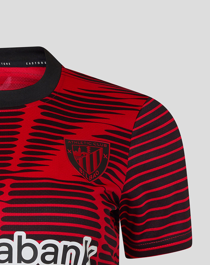 Athletic Club 4th short sleeve women's jersey in red and black with wavy stripe pattern and club crest on the chest