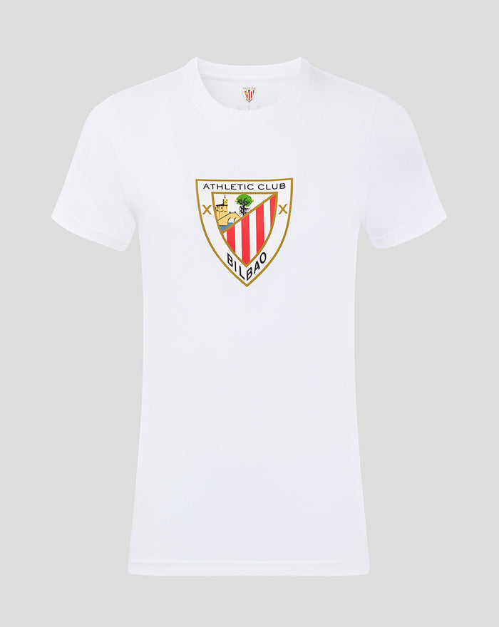 White women's core crest tee with Athletic Club Bilbao shield centered on the chest
