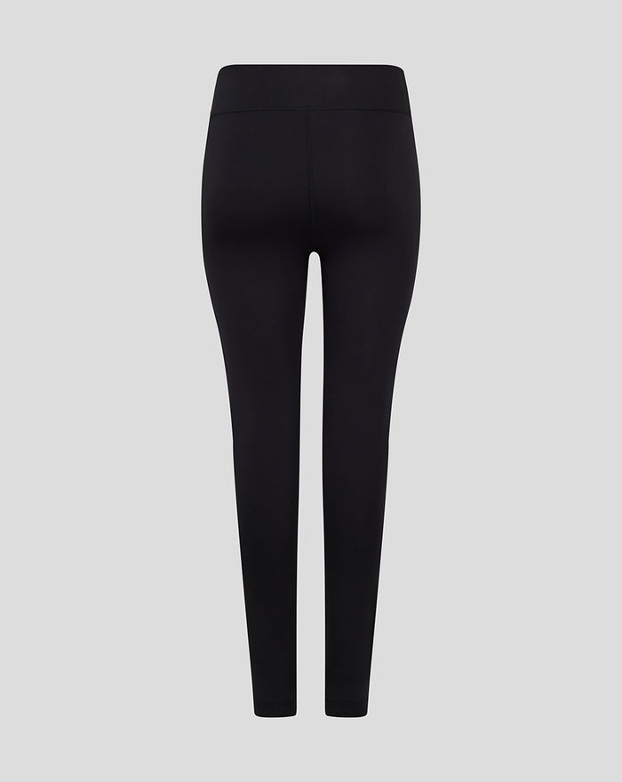 Back view of black women's core leggings with a high waistband