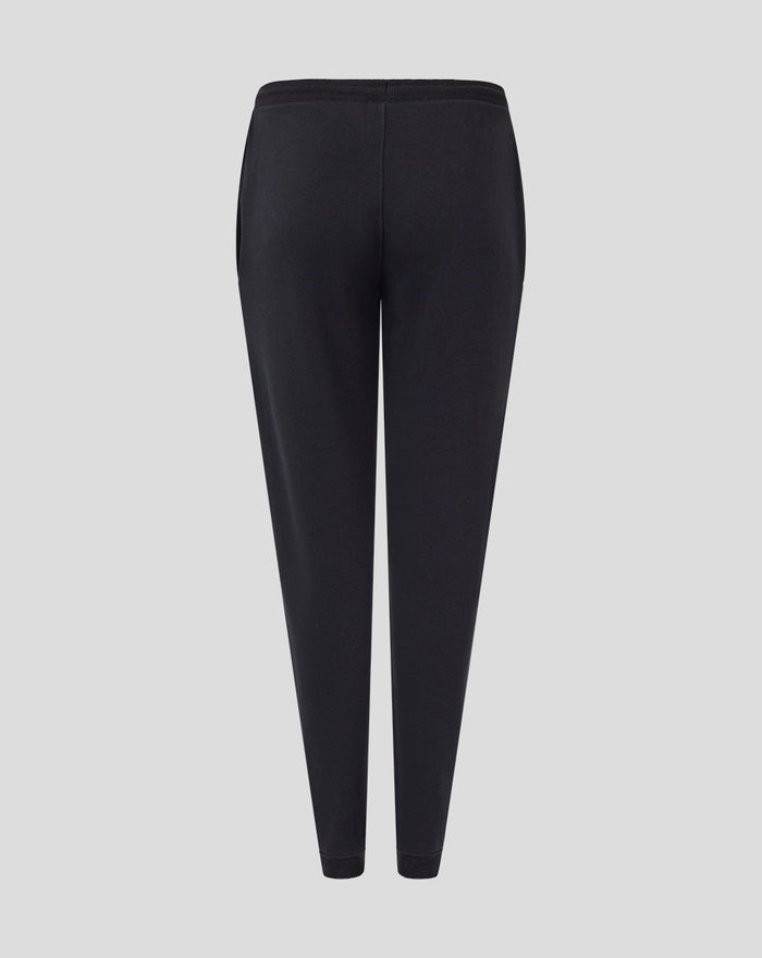Back view of black women's core joggers with an elastic waistband.