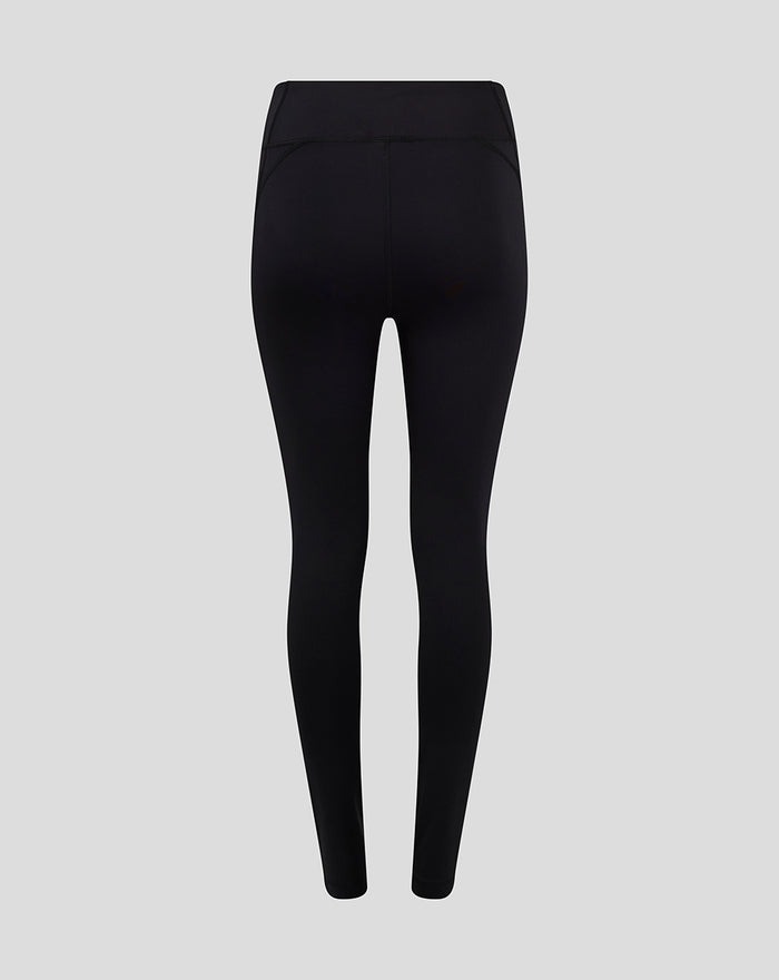 Back view of black high waist leggings with clean stitching and smooth finish