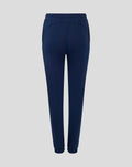 Back view of navy women's club jogger showing curved yoke and elastic cuffs.