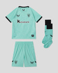 Flat lay mint teal Athletic Club 3rd Infant Kit featuring a shirt with crest and sponsor, matching shorts and socks.