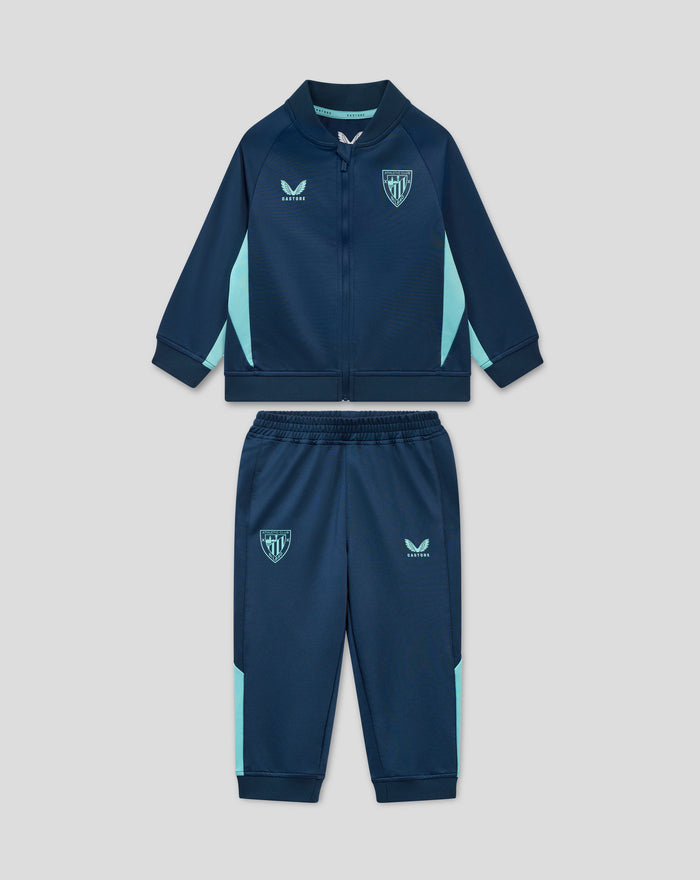 Infant navy athletic club knit tracksuit jacket with light blue side panels and crest