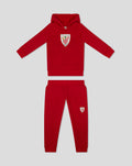 Red infant sweat set with hoodie and matching pants crest emblem on chest and leg