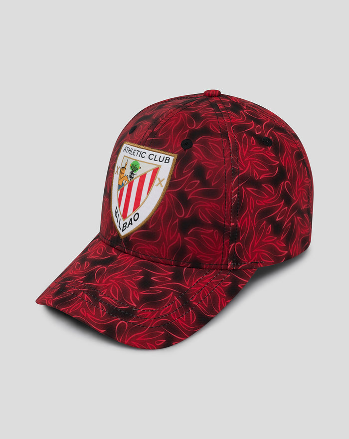 Red patterned matchday cap for adults with Athletic Club Bilbao crest on the front